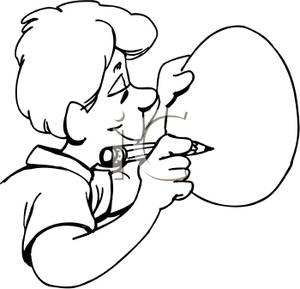 300x289 Black And White Cartoon Of A Man Drawing On An Easter Egg