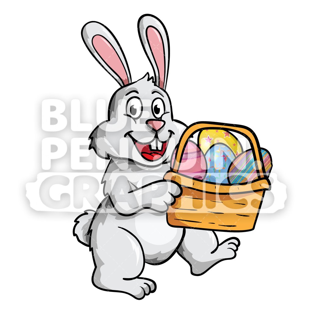 1024x1024 Easter Rabbit Eggs Basket Vector Cartoon Clipart Illustration