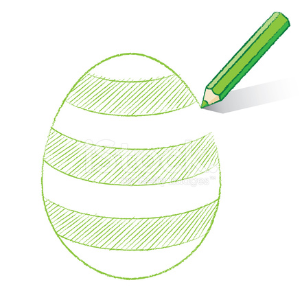 440x440 Green Pencil Drawing Easter Egg With Stripes Stock Vector