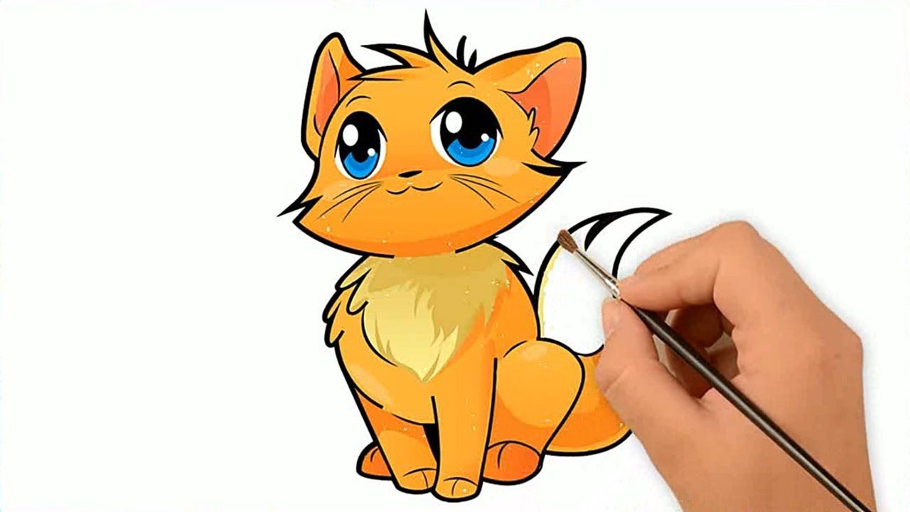1280x720 How To Draw A Cute Cat Easy Draw Colour For Kids Cute