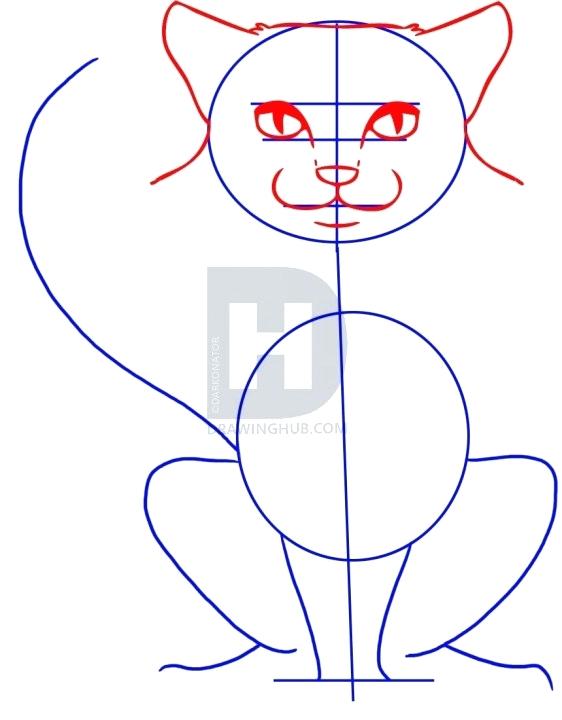 562x720 draw cat face outlining the cat with violet draw cartoon cat face