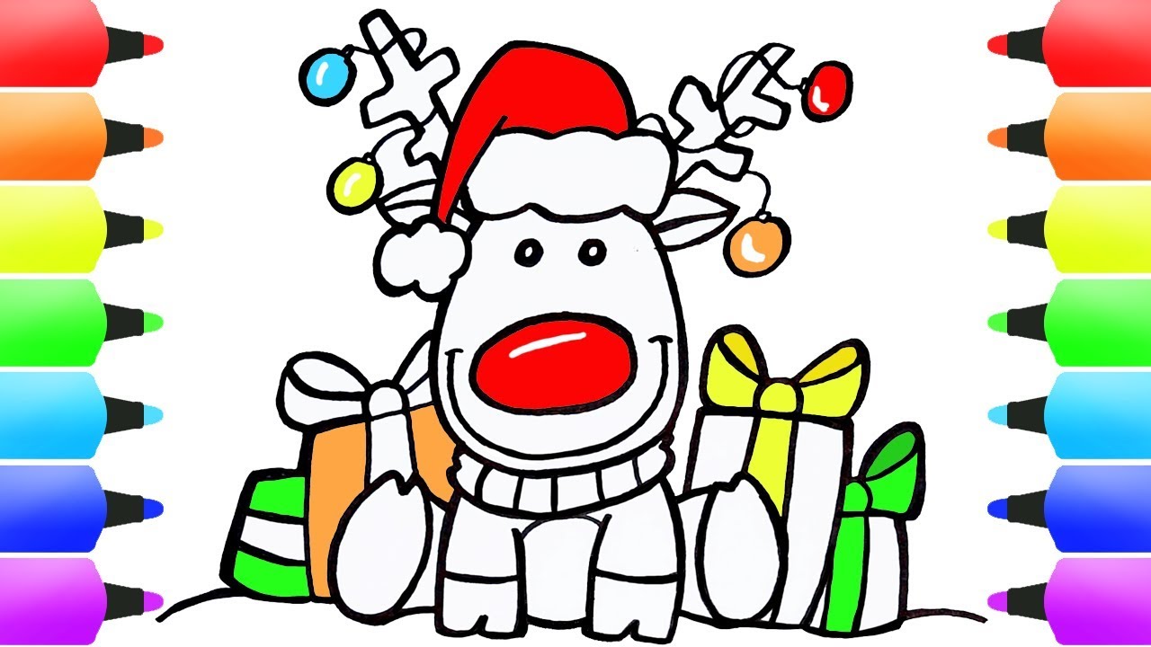 1280x720 Christmas Songs + Reindeer Drawing + Xmas Gifts! Easy Coloring