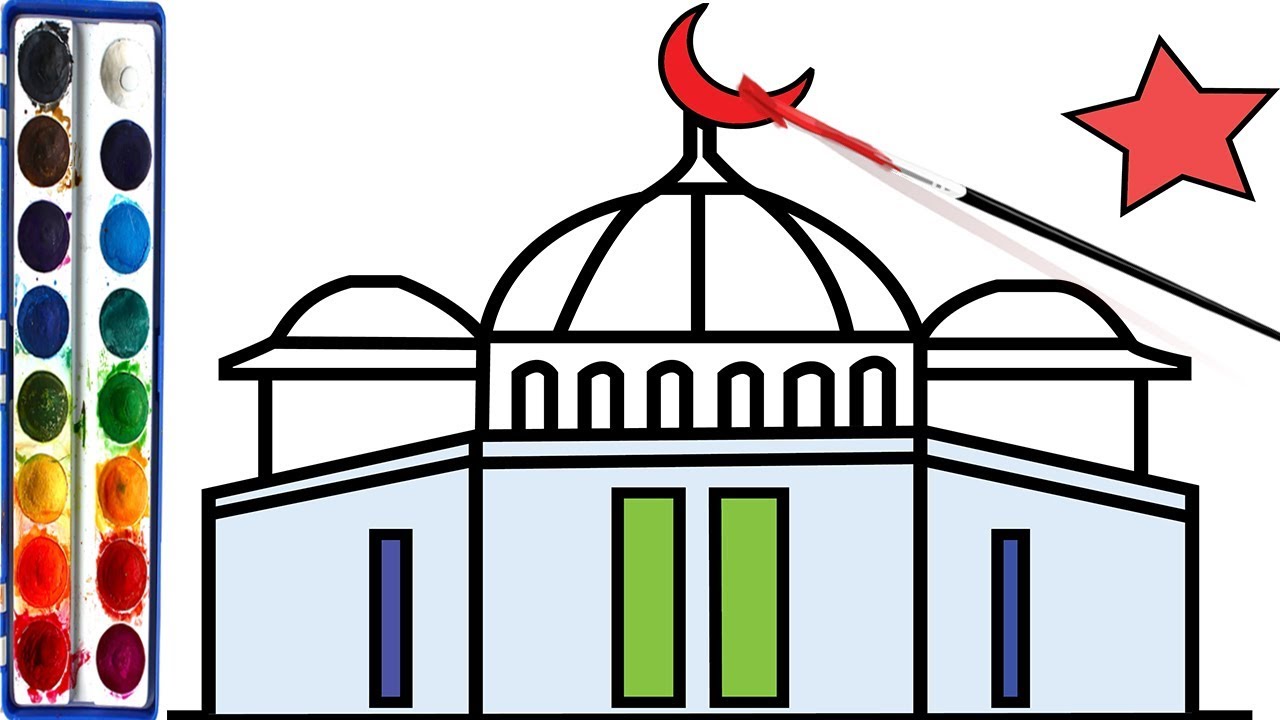 1280x720 How To Draw Mosque Coloring Pages For Children, Learn Colors Step