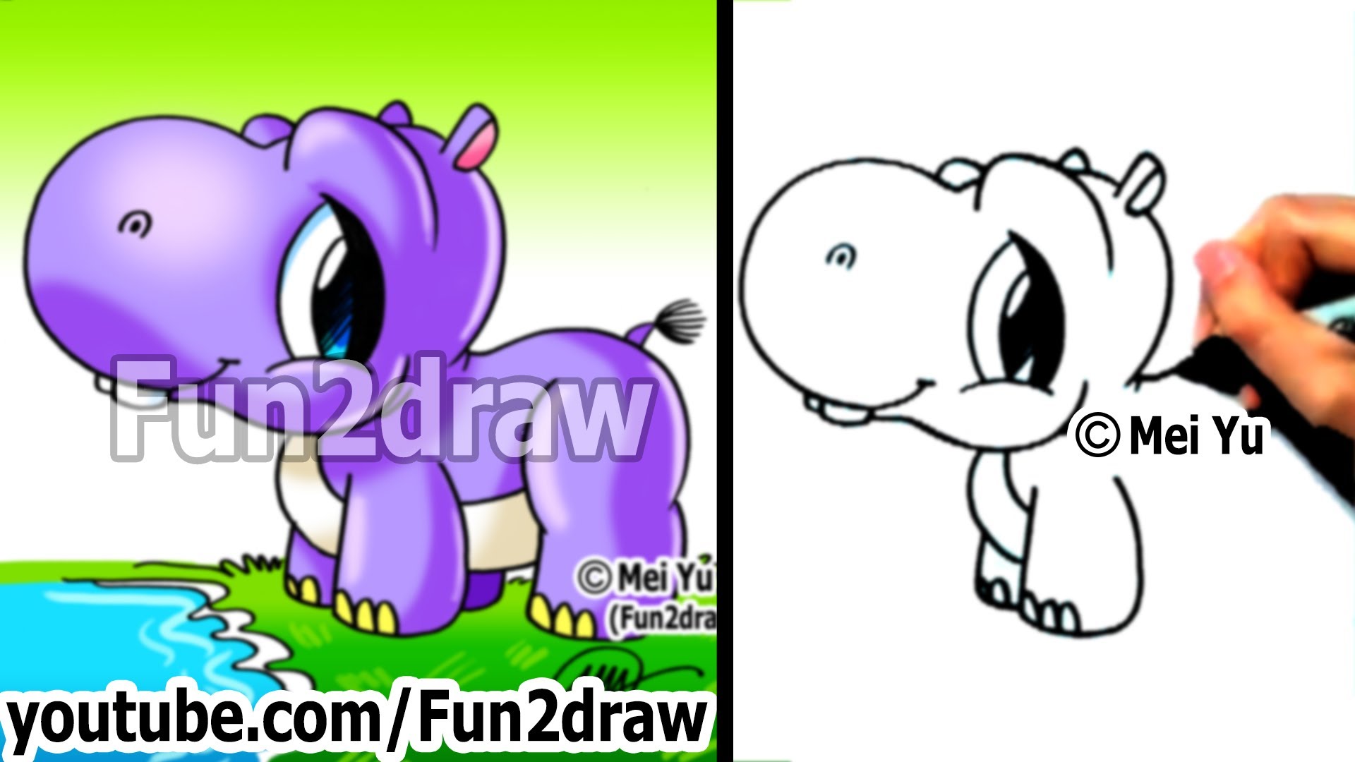 1920x1080 How To Draw Cartoons Cute Baby Hippo Easy Drawings
