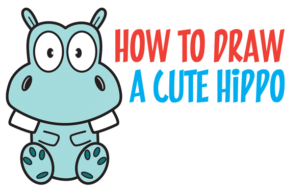 600x375 How To Draw A Cute Cartoon Hippo Simple Steps Drawing Lesson