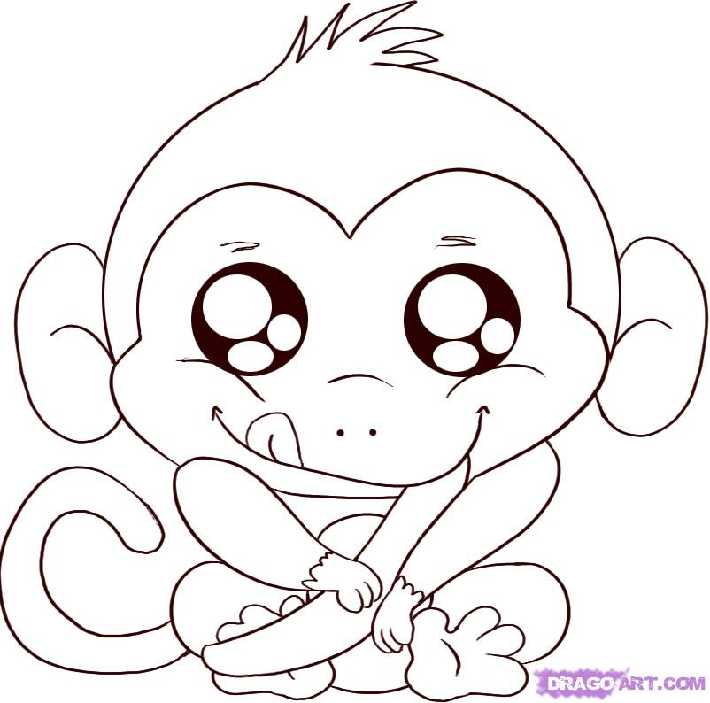802x794 How To Draw A Baby Monkey, Step