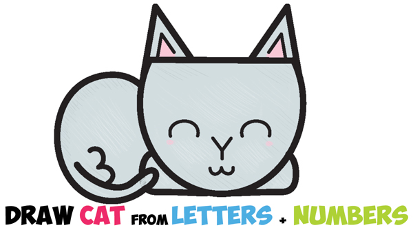 600x350 How To Draw A Cute Cartoon Cat Completely From Letters, Numbers