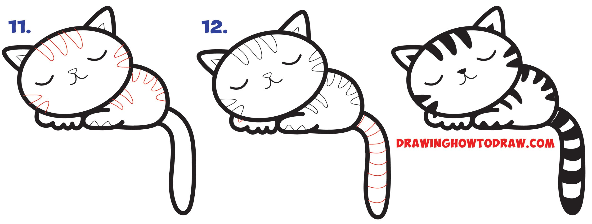 2500x949 how to draw a supercute kawaii cartoon cat kitten napping easy