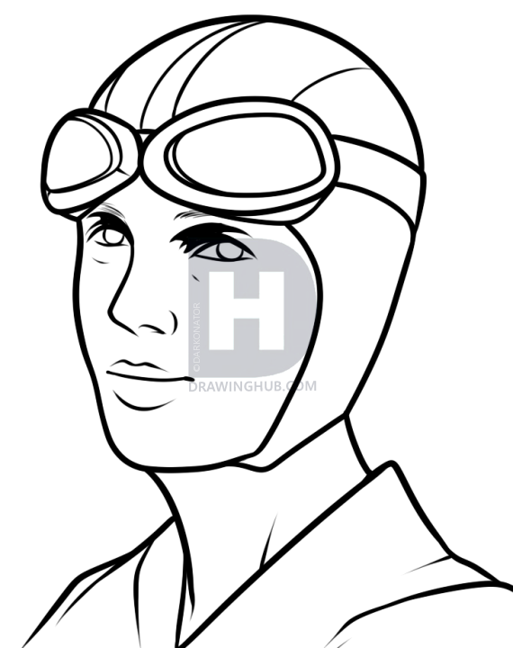 570x720 How To Draw Amelia Earhart, Amelia Earhart, Step