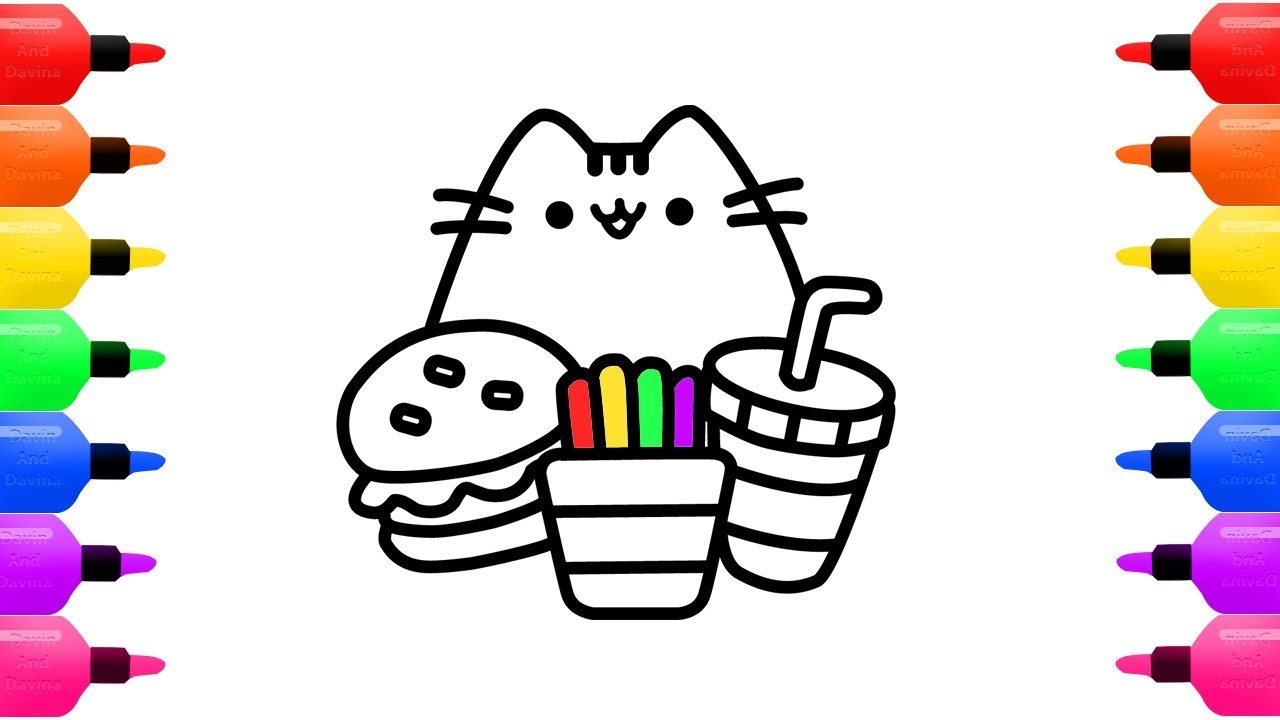 1280x720 how to draw cat eating mcdonald's set and colouring pages
