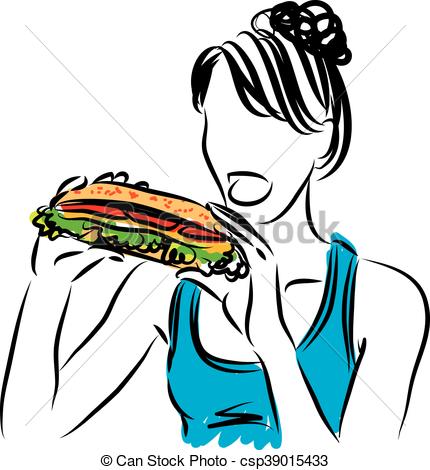 430x470 Woman Eating Big Sandwich Illustration