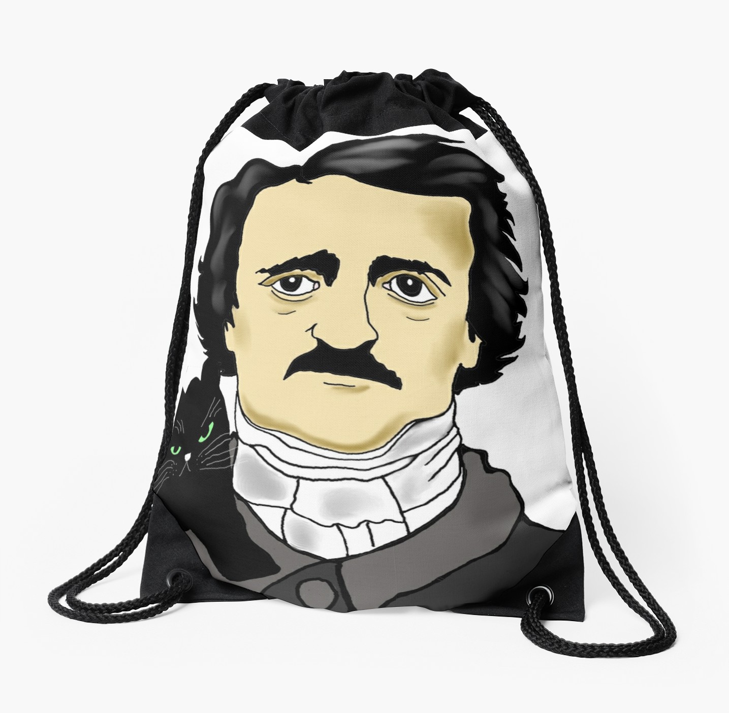 1435x1404 edgar allan poe cartoon drawstring bag