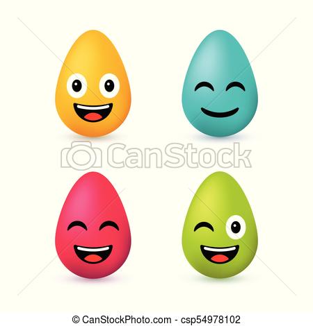 450x470 Colorful Easter Eggs Emoji Set Cute Funny Emotional Icons Happy