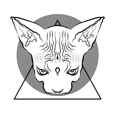 400x400 Black And White Graphics, Tattoo Egyptian Cat With Geometric