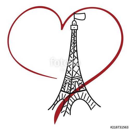 500x500 Paris Eiffel Tower Logo On White Background Hand Drawing Heart