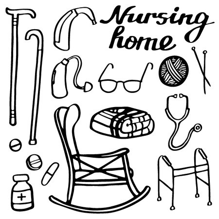 450x450 Nursing Home Set Hand Drawn Stuff For Elderly Home Doodle