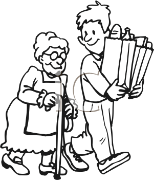 301x350 Royalty Free Clipart Image Of A Teen Helping An Elderly Woman