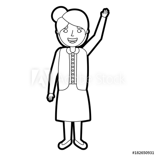 500x500 Drawing Elderly Woman Standing