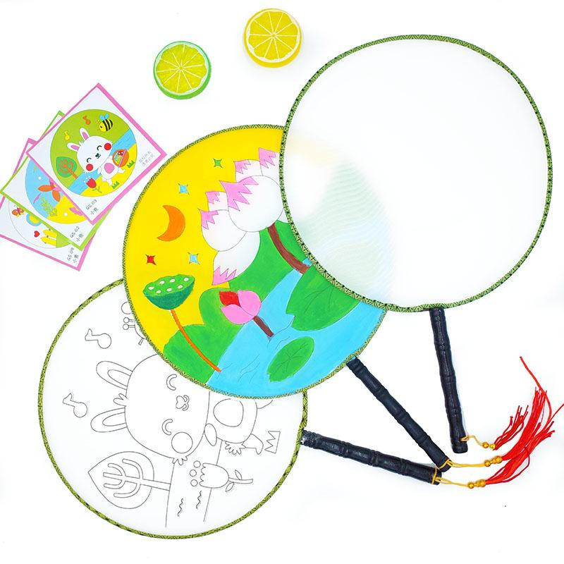 800x800 New! Blank White Round Fan Wooden Handle Kidgarden Art Class