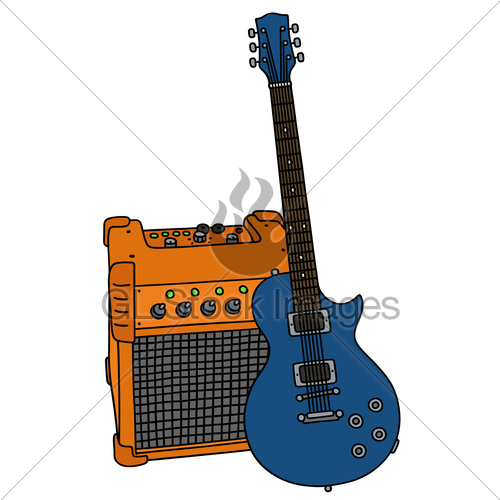 500x500 Blue Electric Guitar And The Combo Gl Stock Images