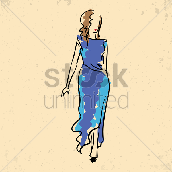 600x600 Fashion Model In Elegant Dress Vector Image