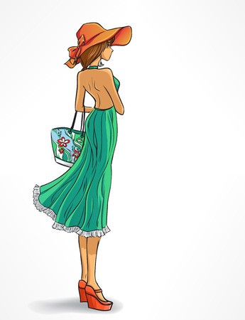 345x450 Sketch Of A Slender Girl In A Long Dress Royalty Free Vector Graphics