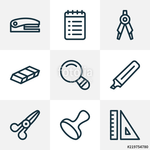 500x500 Instrument Icons Line Style Set With Drawing Compass, Ruler, Stamp