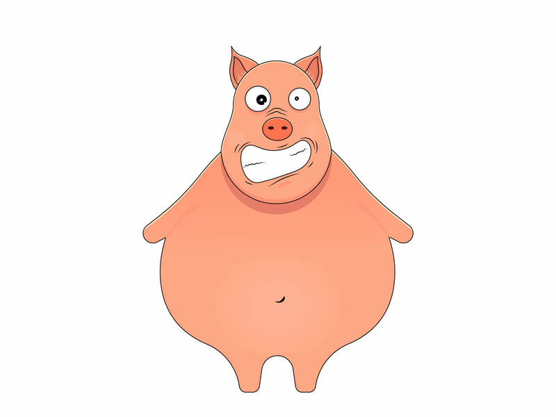 800x600 cartoon vector illustration of a hysterical pig