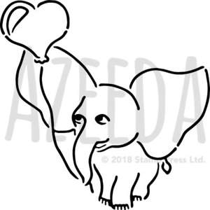 300x300 'elephant With Heart Balloon' Wall Stencil Template