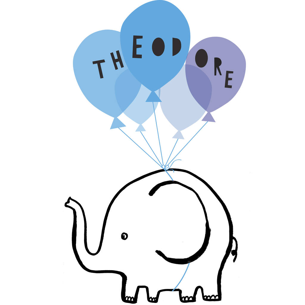 1024x1024 Personalised Flying Elephant Print