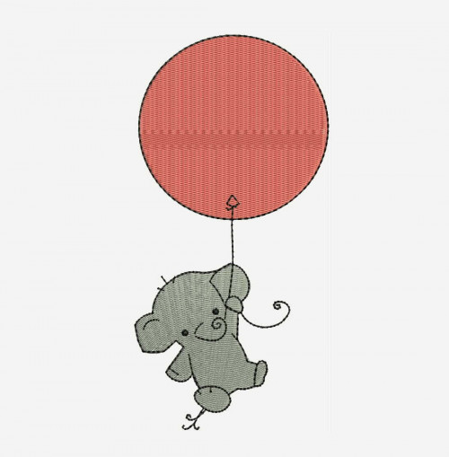 500x509 Baby Elephant Flying High With Balloon Machine Embroidery