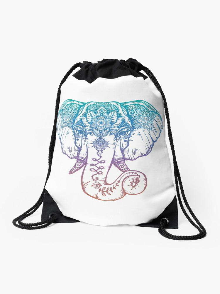 750x1000 Rainbow Elephant Tribal And Paisley Design Drawstring Bag