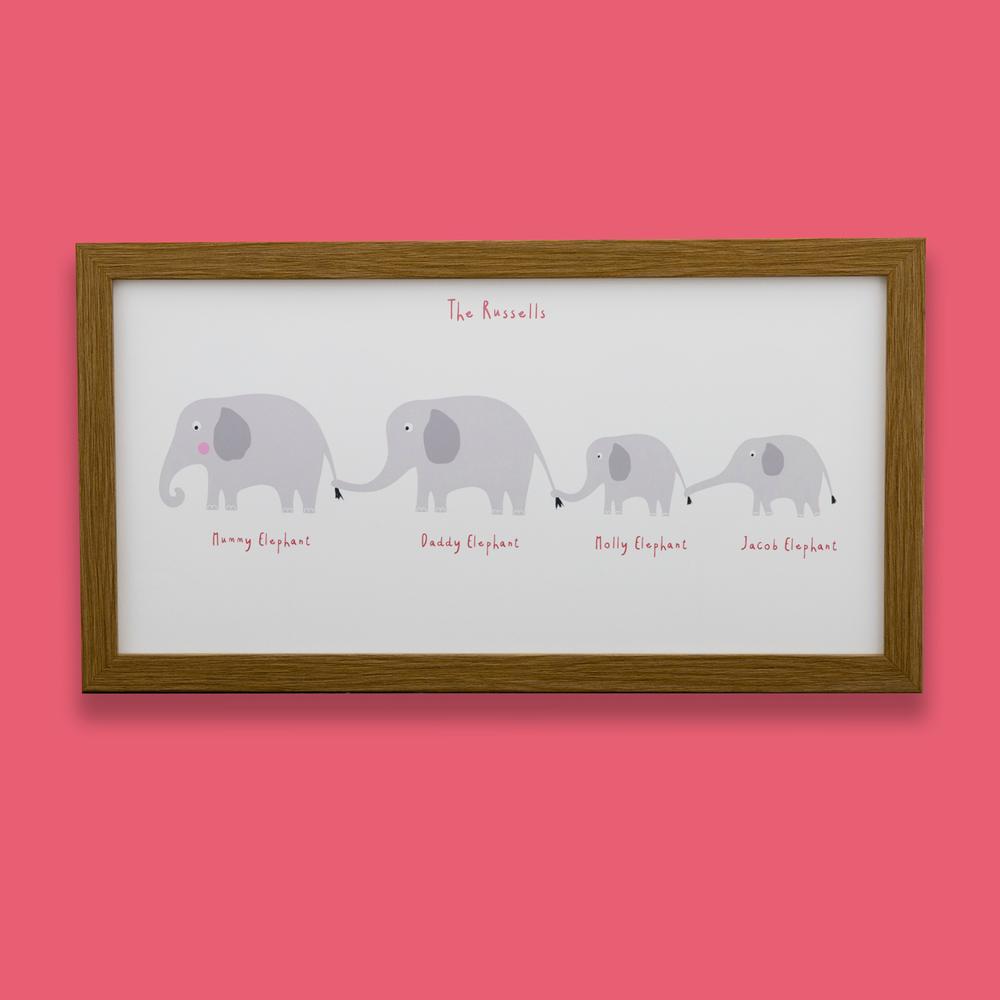 1000x1000 Long Personalised Elephant Our Family Names Print Not Just