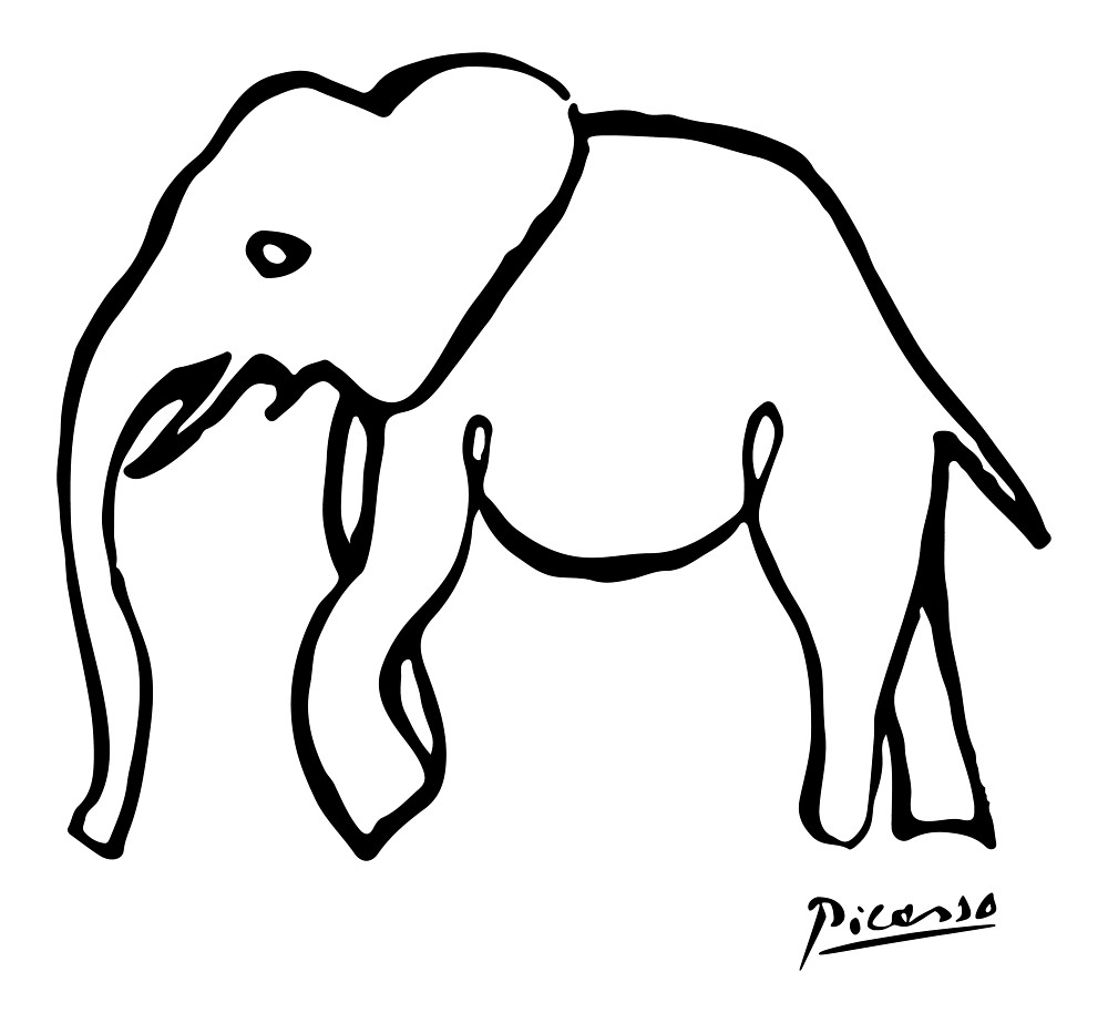 1000x923 Pablo Picasso, Rare Elephant Drawing, Line Sketch Artwork, Prints