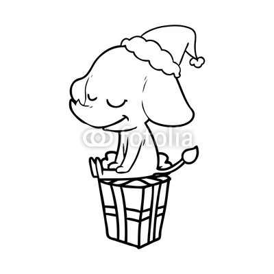 400x400 Line Drawing Of A Smiling Elephant Wearing Santa Hat Buy Photos