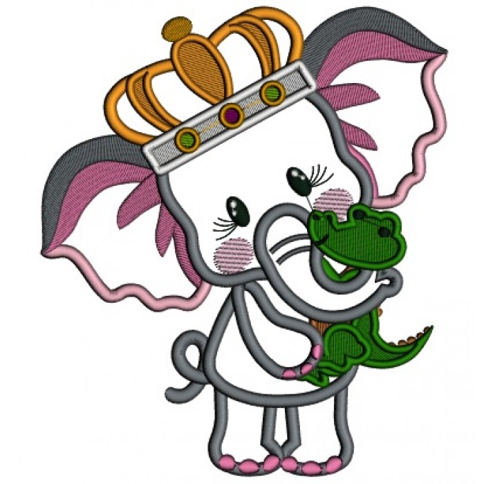 700x700 Cute Elephant Wearing Mardi Gras Crown Applique Machine Embroidery