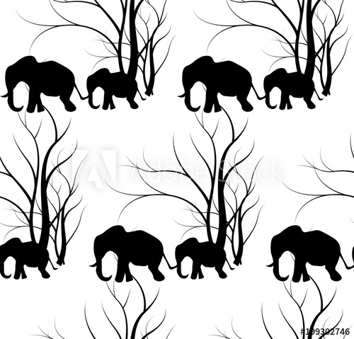 500x479 Seamless Pattern With Cute Animal, Elephants The Elephant's Baby