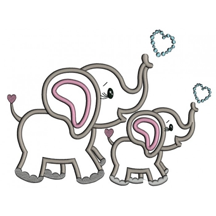 700x700 Two Cute Elephants With Hearts Applique Machine Embroidery Design