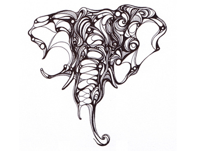400x300 Elephant Ink Drawing