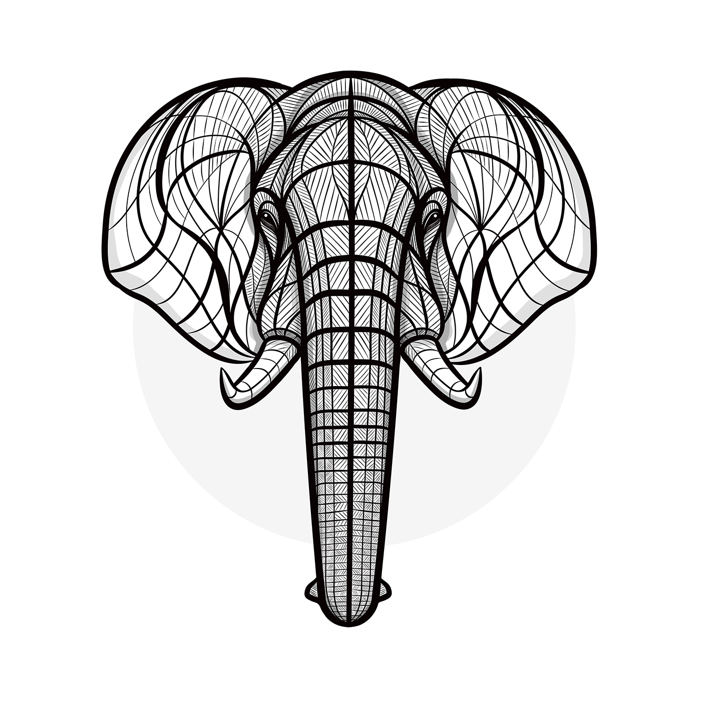 1400x1400 Elephant Drawing Symmetrical For Free Download