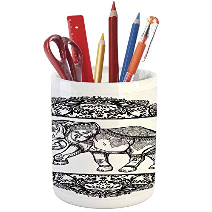 425x425 Pencil Pen Holder, Elephants Decor, Printed Ceramic
