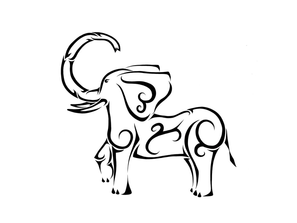 1024x768 Awesome Tribal Elephant Standing On Profile Tattoo Design