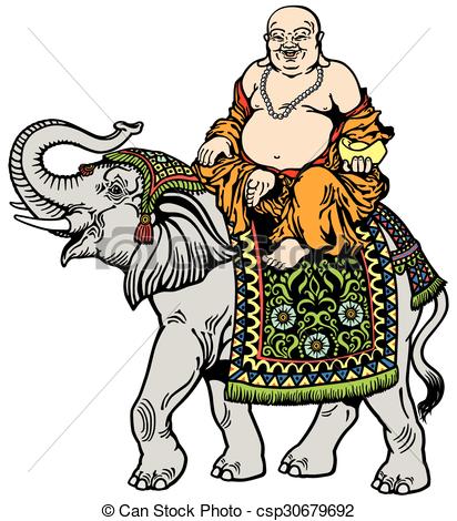 412x470 Buddha And Elephant Lucky Buddha Riding Elephant, Side View Image
