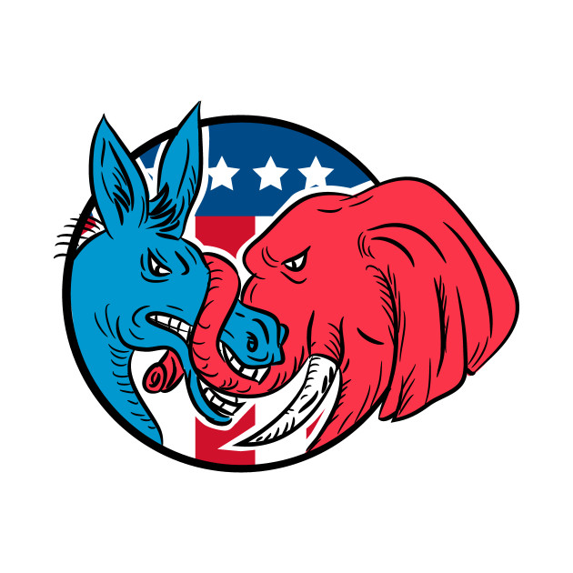 630x630 Donkey Biting Elephant Trunk American Flag Drawing