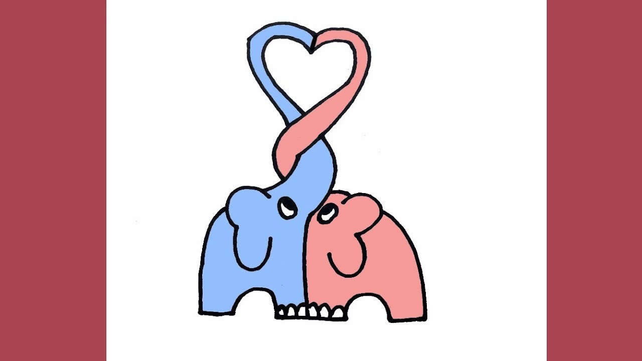 1280x720 How To Draw Cute Elephants In Love Step