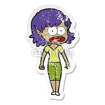 400x400 Distressed Sticker Of A Cartoon Shocked Elf Girl Buy Photos Ap