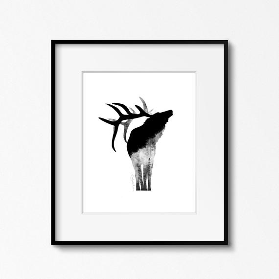 570x570 elk art mountain art elk drawing etsy