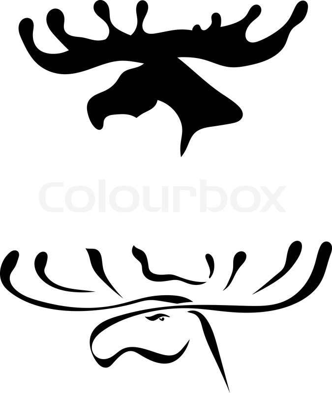 675x800 Black Silhouettes Of Elk Head Stock Vector Colourbox