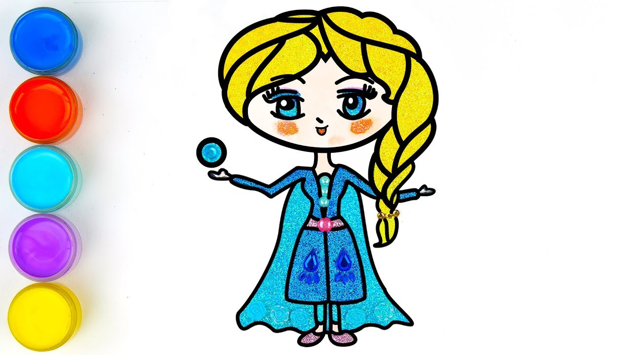 1280x720 Glitter Frozen Elsa Coloring And Drawing Learn Colors For Kids