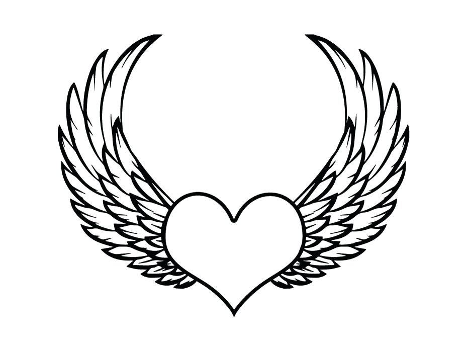931x700 Heart With Wings Drawings Heart Wings Flames Drawing Step Heart